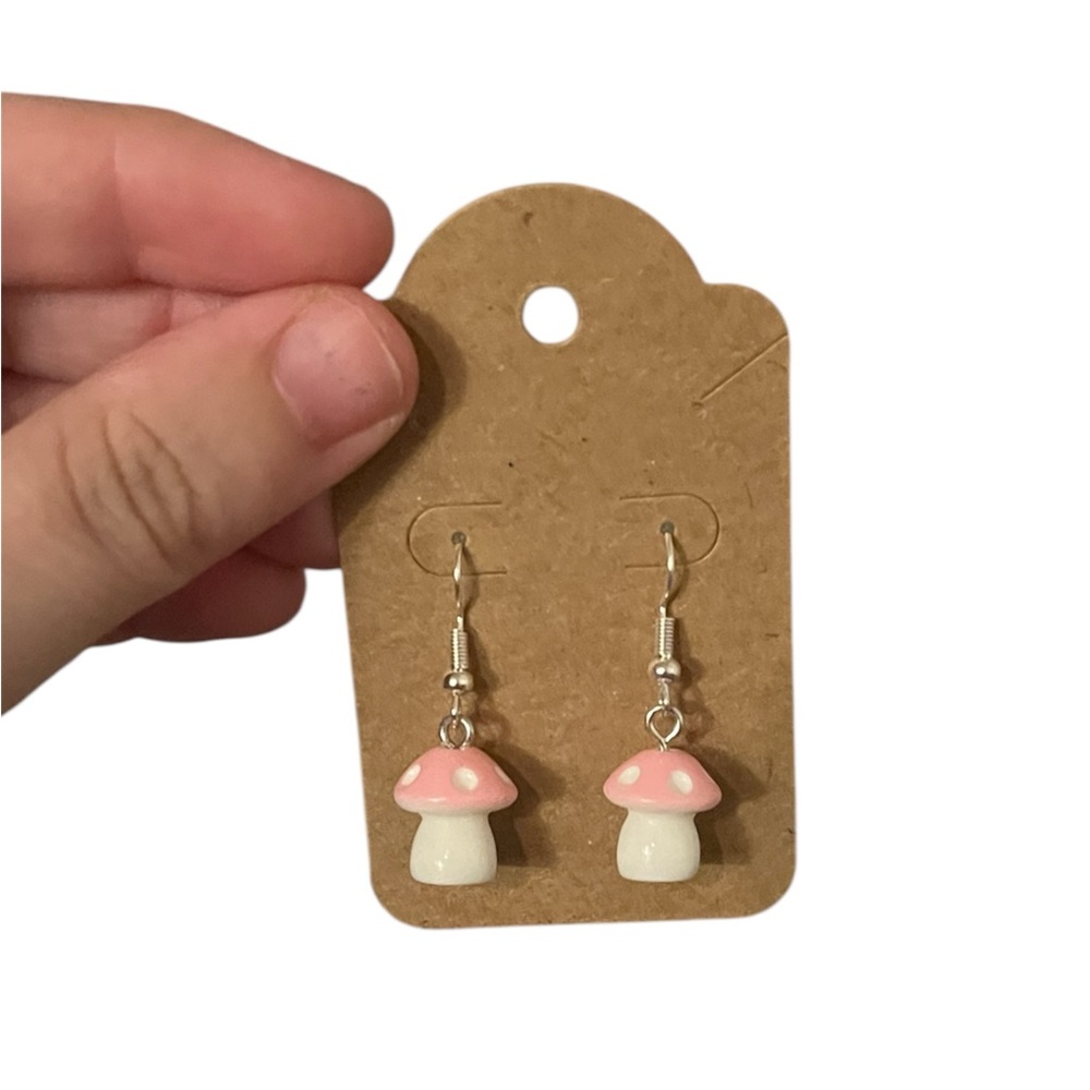 Pink and White Mushroom Earrings